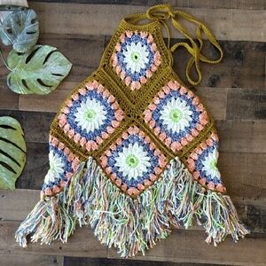 Free People Summer Of Love Cotton Crochet Halter Top Size M/L